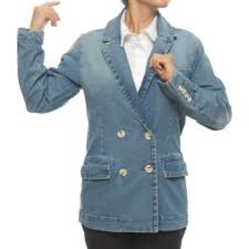 Black Tape Blue Double-Breasted Jean Denim Jacket Sz L